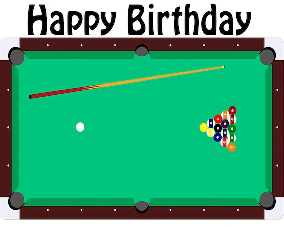 Pool Table Billiards Happy Birthday ~ Edible 2D Fondant Birthday Cake/Cupcake Topper ~ D22993