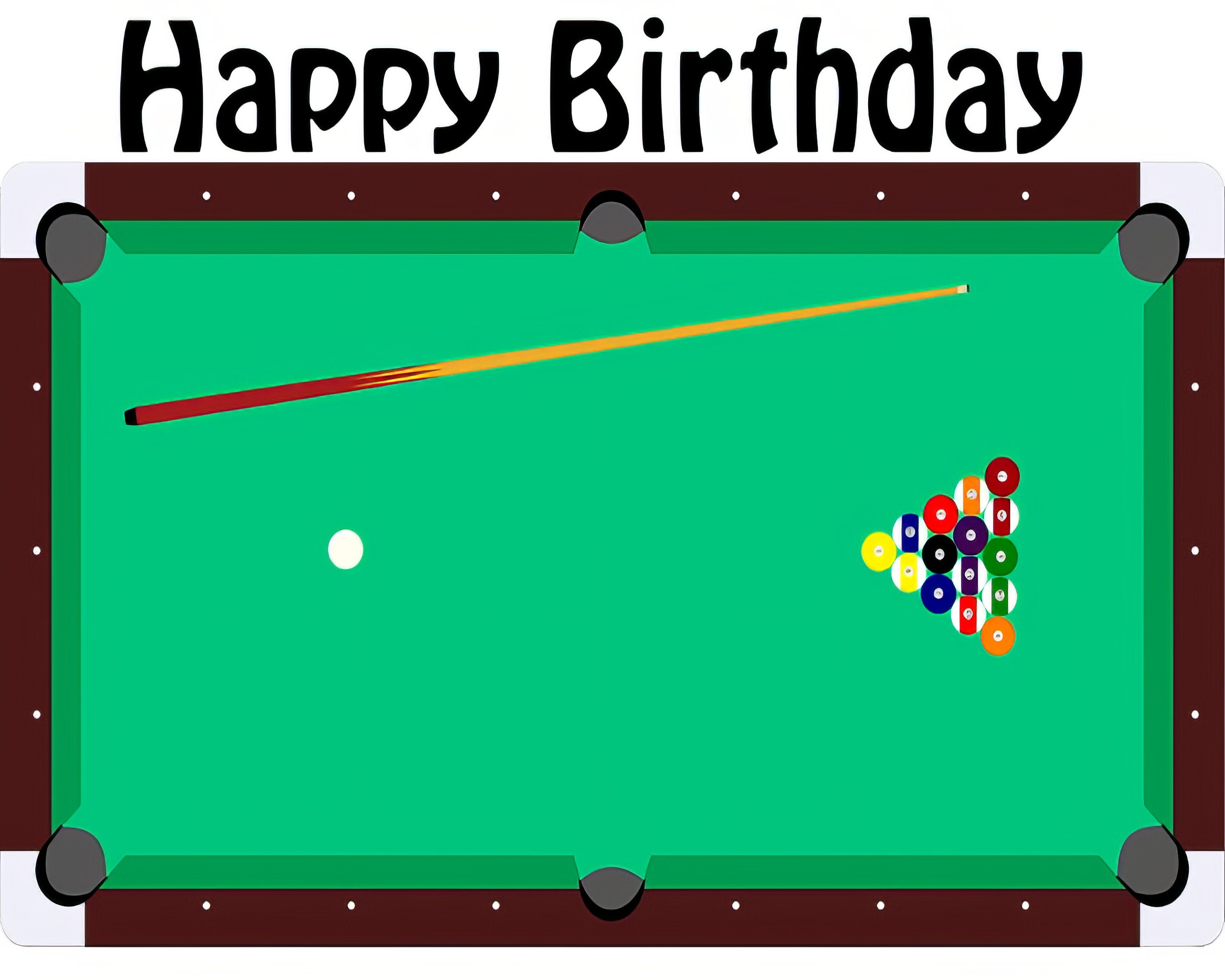 Pool Table Billiards Happy Birthday Edible 2D Fondant