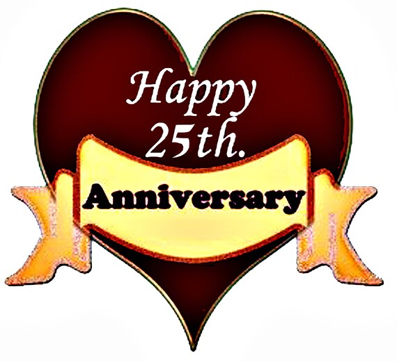 Happy 25th Anniversary Heart ~ Edible 2D Fondant Birthday Cake/Cupcake Topper ~ D20592