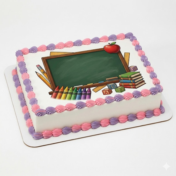 School Chalkboard Edible Cake Topper, Teacher Classroom Frosting Sheet D30043
