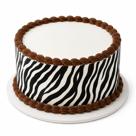 Zebra Stripe Print Edible Cake Side Strips, Black White Animal Pattern Frosting Sheet Wrap Borders, Safari Wild ~ D673