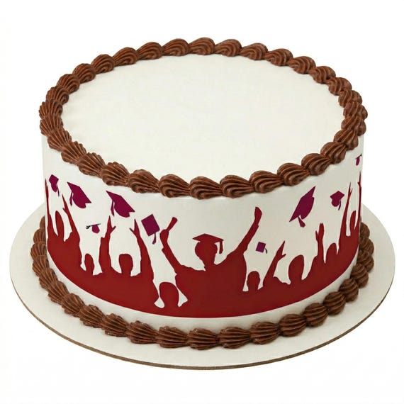 Red Graduation Cap Toss Silhouette Edible Cake Side Strip, Commencement Frosting Sheet Image, Grad Party Decor ~ D24409