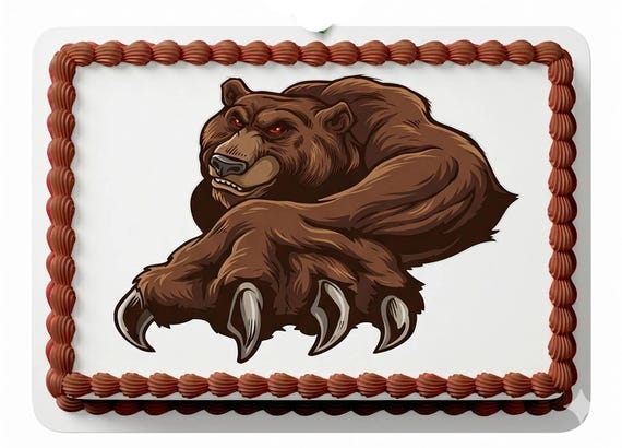 Grizzly Bear Mascot Edible Cake Topper, School Spirit Frosting Sheet Image, Brown Bear Claws ~ D915