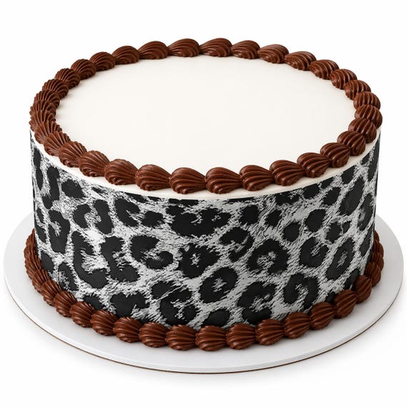 Leopard Print Edible Cake Side Strip, Black White Animal Print Frosting Sheet Decoration ~ D24736