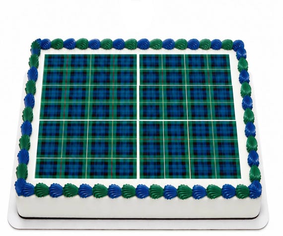 Blue Green Plaid Edible Cake Topper, Tartan Birthday Frosting Sheet Image ~ D24585