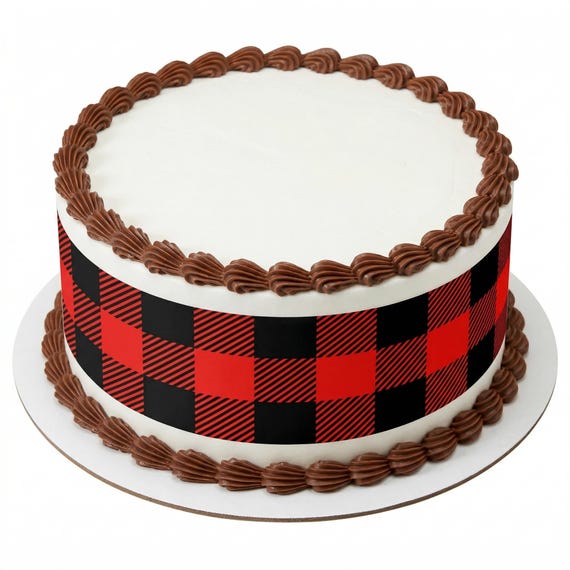Red Buffalo Plaid Edible Cake Side Strips, Lumberjack Frosting Sheet Wrap - D24211