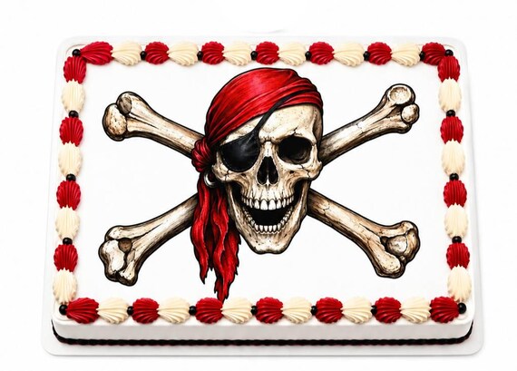 Pirate Skull Edible Cake Topper, Jolly Roger Frosting Sheet Image ~ D7928