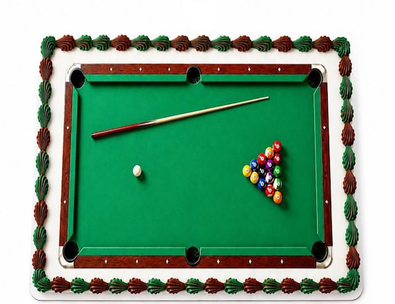 Pool Table Billiards Edible Cake Topper, Game Room Frosting Sheet Image ~ D22992