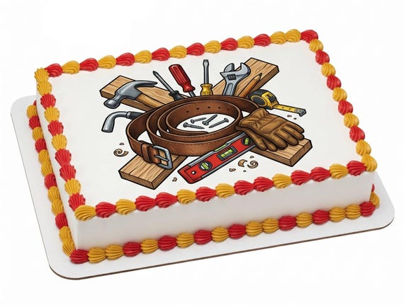 Handyman Tools Father’s Day Edible Cake Topper, Dad Workshop Frosting Sheet Decoration ~ D30064