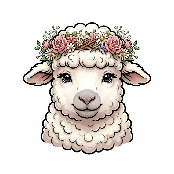 Easter Lamb Flower Crown Edible Cake Topper Cupcake Image Frosting Sheet Spring Decor Personalized (9 Size Options) D30025