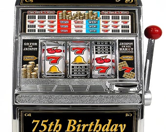 Machine à sous de casino pour 75e anniversaire ~ Fondant 2D comestible pour gâteau d'anniversaire / décoration de cupcake ~ D24484