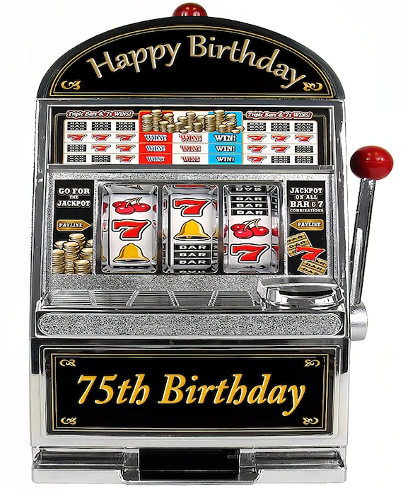 75th Birthday Casino Slot Machine ~ Edible 2D Fondant Birthday Cake/Cupcake Topper ~ D24484