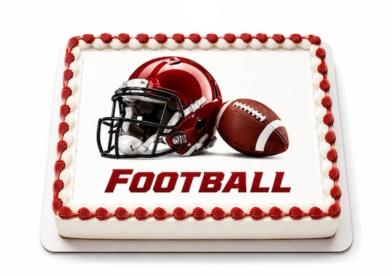 Red Football Helmet Ball Edible Cake Topper, Sports Birthday Frosting Sheet Image ~ D30168