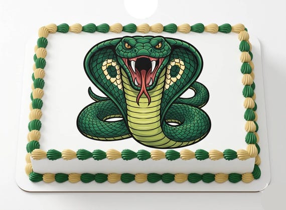 Cobra Snake Mascot Edible Cake Topper, School Spirit Frosting Sheet Image, Green Gold Cobras ~ D30079