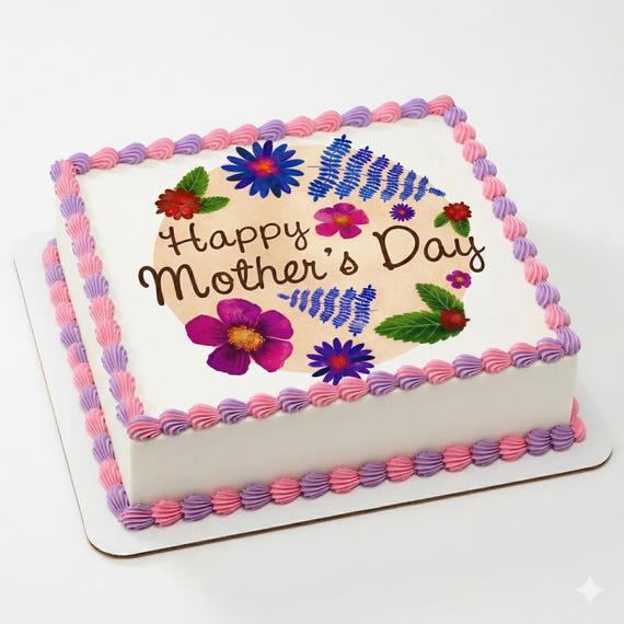 Happy Mother’s Day Floral Edible Cake Topper, Spring Frosting Sheet Decoration D22052