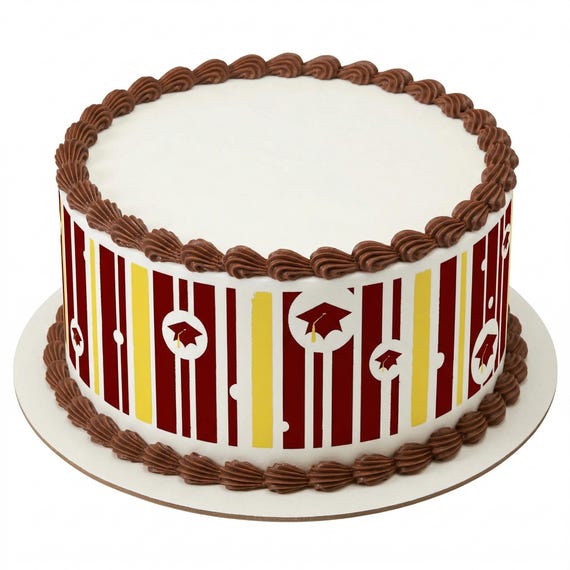 Maroon Gold Graduation Cap Stripes Edible Cake Side Strip, School Colors Frosting Sheet Image, Grad Party Decor ~ D24378
