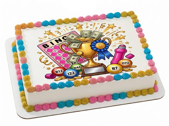 Bingo Winner Trophy Edible Cake Topper, Lucky Bingo Frosting Sheet Decoration ~ D30073