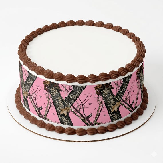Pink Camo Edible Cake Side Strip, Pink Mossy Oak Camo Frosting Sheet Decoration ~ D5444
