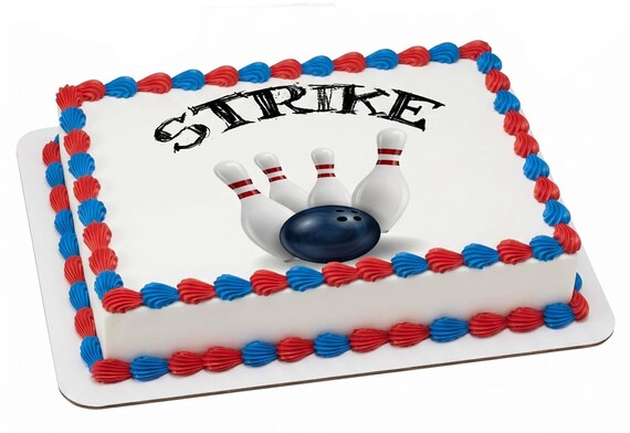 Strike Bowling Edible Cake Topper, Bowling Party Frosting Sheet Decoration ~ D22672