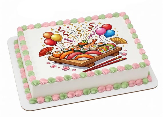 Sushi Party Edible Cake Topper, Japanese Birthday Celebration Frosting Sheet Image, Sushi ~ D30073