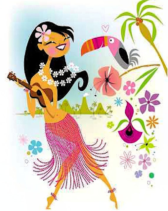 Summer Hawaiian Hula Girl ~ Edible 2D Fondant Birthday Cake/Cupcake Topper ~ D5427