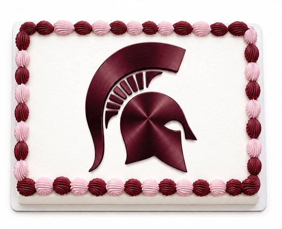 Maroon Spartan Helmet Metallic Edible Cake Topper, Trojan Warrior School Frosting Sheet Image ~ D22470