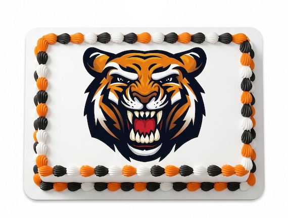 Tiger Mascot Edible Cake Topper, School Spirit Frosting Sheet Image, Orange Black Tigers Sports ~ D850