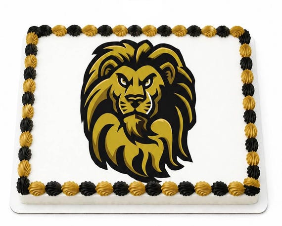 Gold Black Lion Mascot Edible Cake Topper, School Team Pride Frosting Sheet Image, Fierce Mane ~ D1999