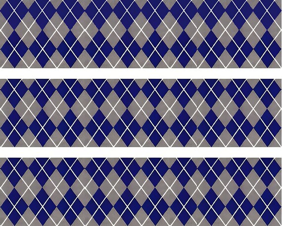 Gray & Navy Argyle - Chevron Birthday Background - Side Strips ~ Edible 2D Fondant Birthday Cake Side Toppers ~ D22407
