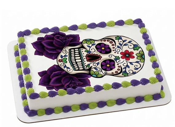 Sugar Skull Edible Cake Topper, Day of the Dead Frosting Sheet Image, Halloween Birthday ~ D22438