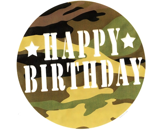 Military Camo Happy Birthday Topper ~ Edible 2D Fondant Birthday Cake/Cupcake Topper ~ D441