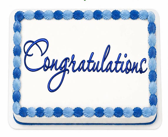Congratulations Blue Script Edible Cake Topper, Elegant Celebration Frosting Sheet Image, Congrats ~ D1096