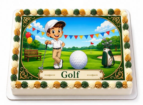 Golf Boy Course Party Edible Cake Topper, Golfer Birthday Frosting Sheet Image ~ D30128