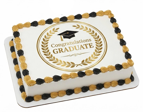 Congratulations Graduate Gold Laurel Wreath Edible Cake Topper, Elegant Commencement Frosting Sheet Image, Grad Decor ~ D30016