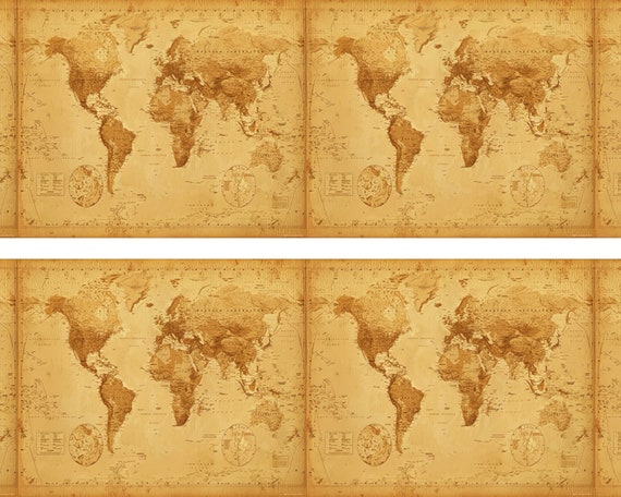 Old World Map - Side Strips ~ Edible 2D Fondant Birthday Cake Side Toppers ~ D22418