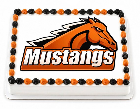 Orange Mustangs Horse Mascot Edible Cake Topper, School Team Pride Frosting Sheet Image, Stallion ~ D22604