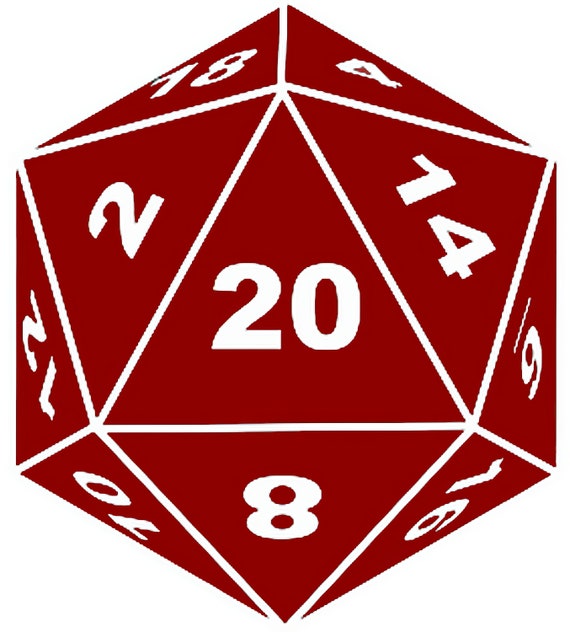 Dark Red D20 Dice Birthday ~ Edible 2D Fondant Birthday Cake/Cupcake Topper ~ D24535