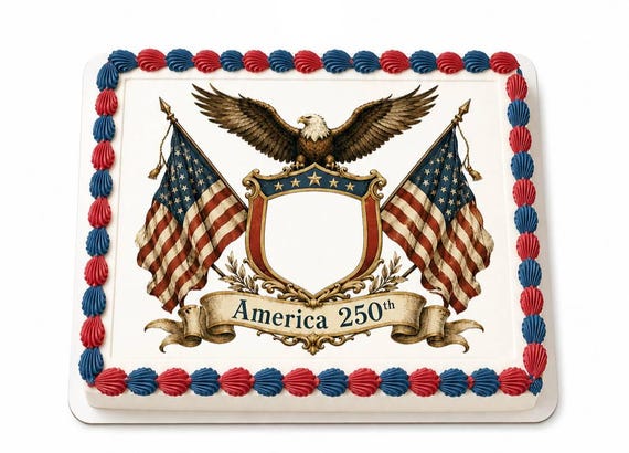 America 250th Eagle Flags Edible Cake Topper, Patriotic Frosting Sheet Image ~ D30179