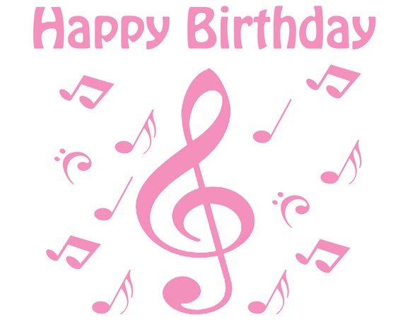 Pink Happy Birthday Music Notes ~ Edible 2D Fondant Birthday Cake/Cupcake Topper ~ D24648