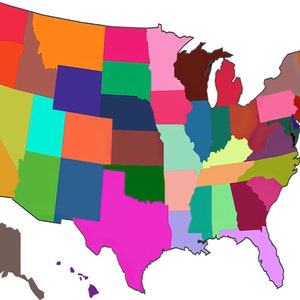 US Map Multi-colored Birthday ~ Edible 2D Fondant Birthday Cake/Cupcake Topper ~ D22938