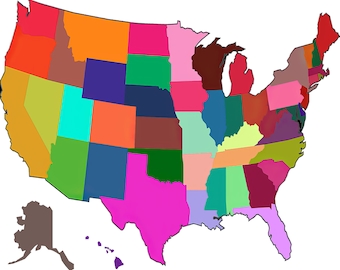 US Map Multi-colored Birthday ~ Edible 2D Fondant Birthday Cake/Cupcake Topper ~ D22938