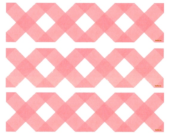 Pink Gingham Birthday - Side Strips ~ Edible 2D Fondant Birthday Cake Side Toppers ~ D21777