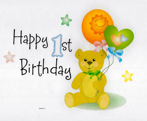 Happy 1st Birthday Bear ~ Edible 2D Fondant Birthday Cake/Cupcake Topper ~ D22539