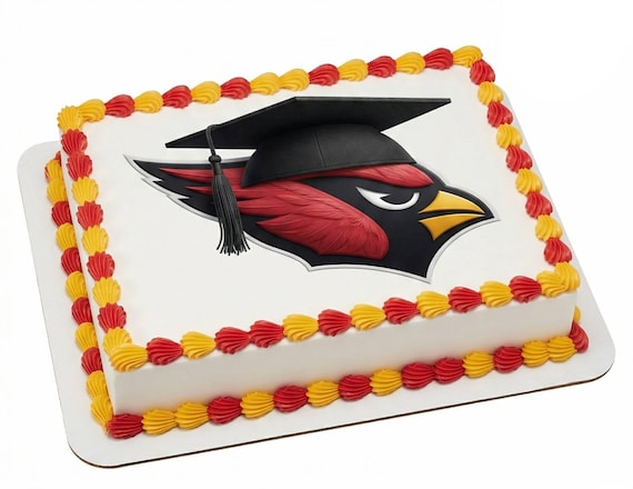 Cardinal Graduation Cap Mascot Edible Cake Topper, Red Black School Spirit Frosting Sheet Image, Grad Party Decor ~ D24607