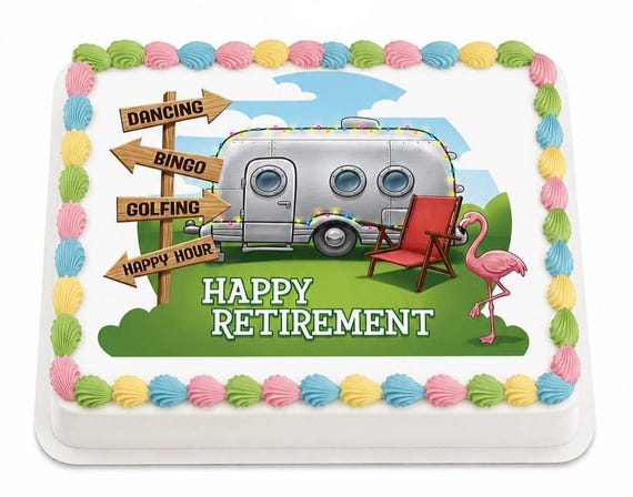Happy Retirement RV Edible Cake Topper, Camper Frosting Sheet Image, Bingo Golf Party Decor ~ D20145