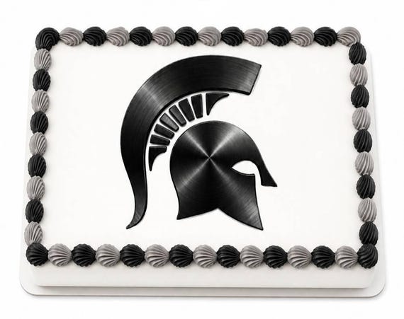 Spartan Helmet Edible Cake Topper, School Spirit Frosting Sheet Image, Black White Spartan Mascot ~ D848
