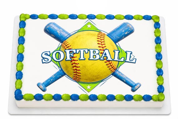 Softball Edible Cake Topper, Sports Frosting Sheet Image, Softball Crossed Bats Birthday Party ~ D20699