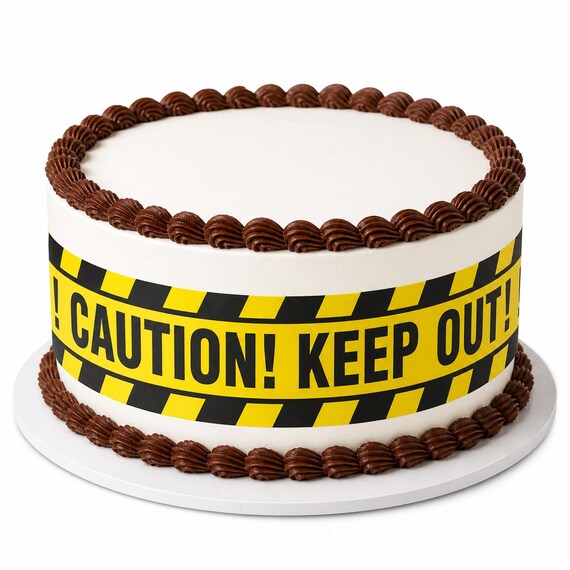 Caution Keep Out Tape Edible Cake Side Strips, Yellow Black Warning Frosting Sheet Wrap Borders, Construction Zone ~ D24645