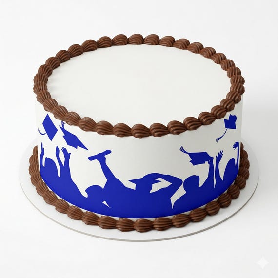 Royal Blue Graduation Cap Toss Silhouette Edible Cake Side Strip, Commencement Frosting Sheet Image, Grad Party Decor ~ D24555