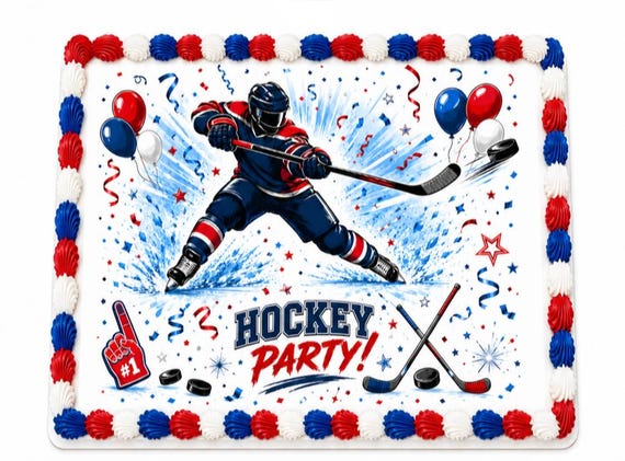 Hockey Party Edible Cake Topper, Sports Birthday Frosting Sheet Image ~ D30215